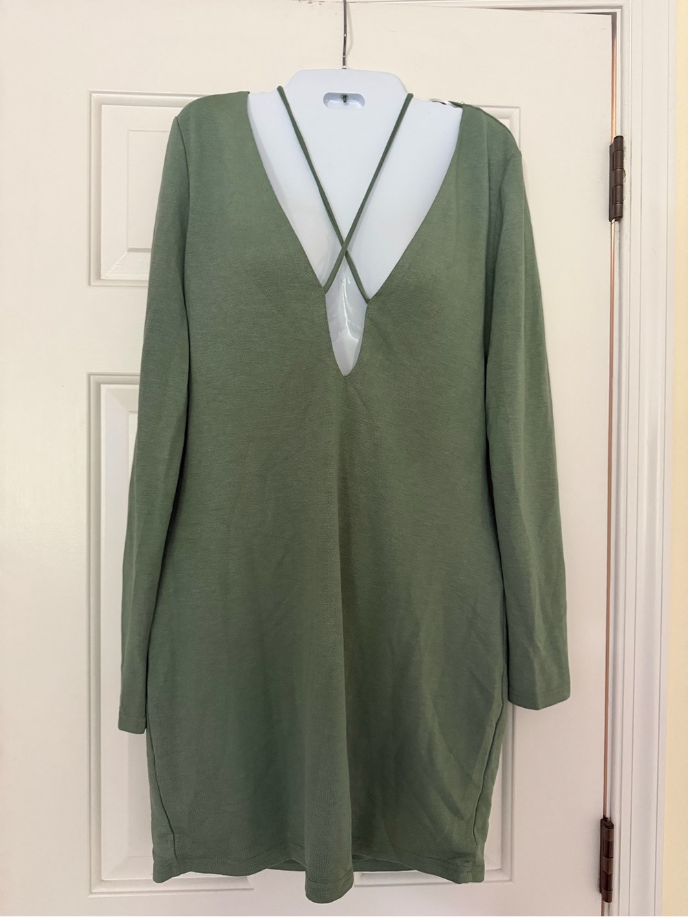 Hello Molly Olive Green Open Back Long Sleeve Mini Dress XL NWT